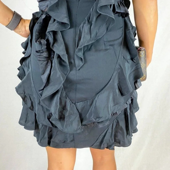 Marchesa Notte Black Silk Ruffle Cocktail Dress $795 - Picture 7 of 10